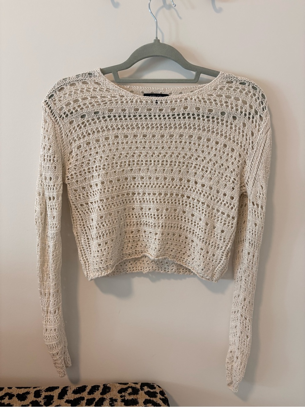 RW&CO. Cream Crochet Open-Knit Long-Sleeve Sweater